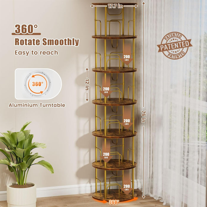 6 Tier RotatingBookshelf CornerDisplayUnit GoldFinish