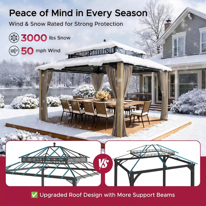 14x12 Hardtop Cedar Wood Gazebo PolycarbonateRoof CurtainsNetting