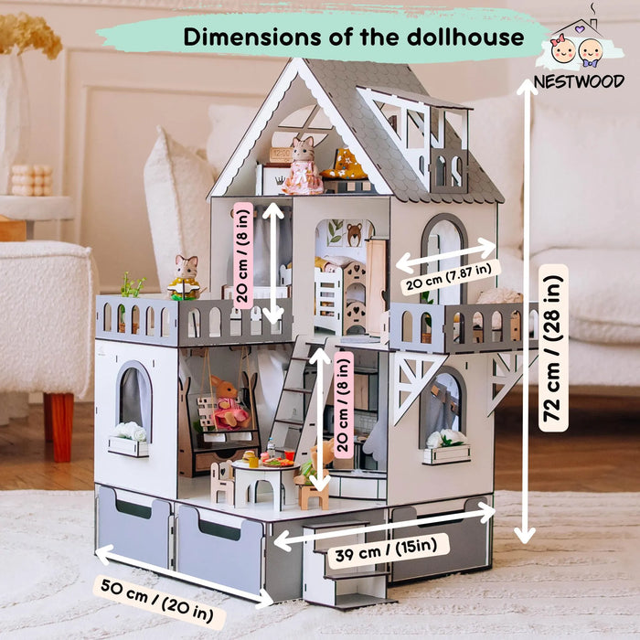 Wooden Mini Cottage Dollhouse - Childrens Playhouse