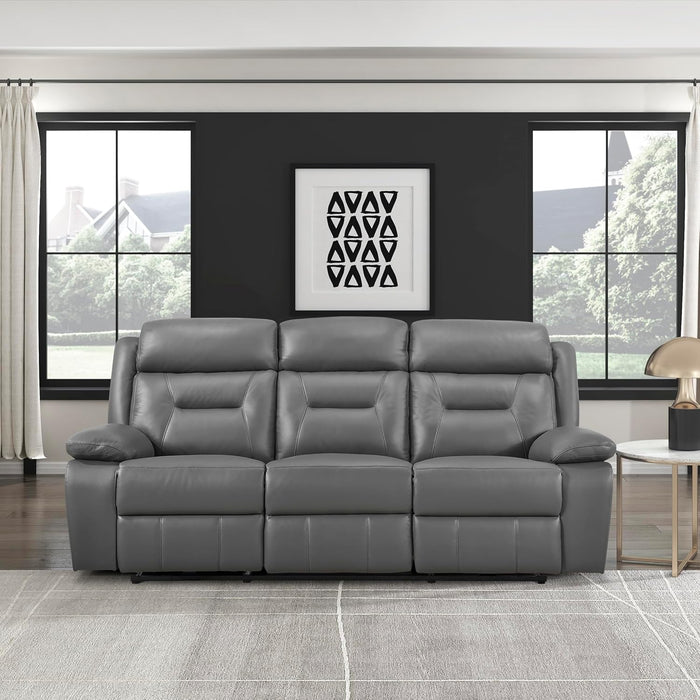 Power Double Recliner Sofa, Top Grain Leather Match Reclining Sofa with Pillow Top Armrests, Home Theater Seating, Wall Hugger Recliner Couch with USB Port, 87" W, Dark Gray