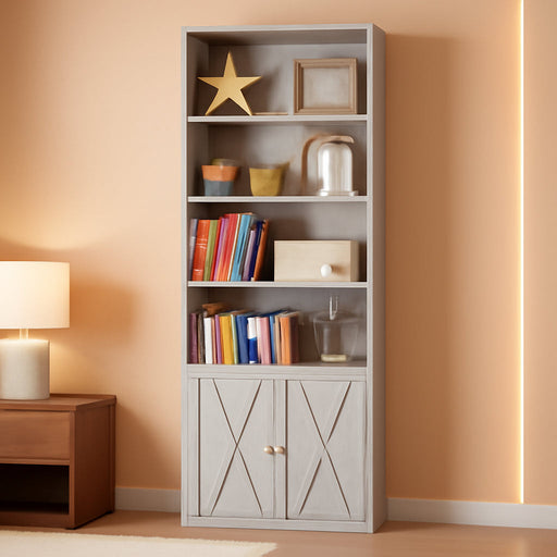 Industrial Bookshelves and Bookcases with Doors Floor Standing 6 Shelf Display Storage Shelves 70 in Tall Bookcase for Home Office, Living Room