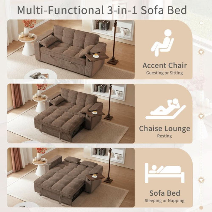 65 Inches Durable Convertible Sleeper Sofa ChocolateBrown