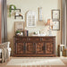 66" Farmhouse Buffet Cabinet with Storage, Sideboard Credenza, Carved Cloud-Inspired Doors, 3 Drawers & Adjustable Shelves, Coffee Bar Cabinet, Dark Brown