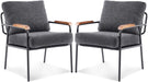 Contemporary Vintage Armchairs Linen Grey Wood Armrests
