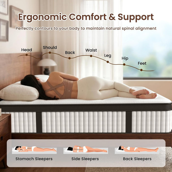 Full Mattress, 12 Inch Hybrid Mattress in a Box, Fiberglass Free