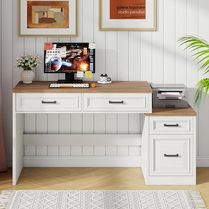 61" Farmhouse Computer Desk with Storage and File Drawer, Executive Desks with Printer Stand, Rustic Large Home Writing Desk for Home Office.