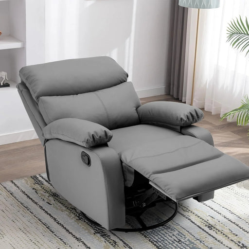 Manual Swivel Rocker Recliner, Genuine Leather Rocking Recliner Chair with Soft Arms and Back, Single Sofa Recliners, Small Reclining Chairs for Living Room, Nursery - Dark Grey