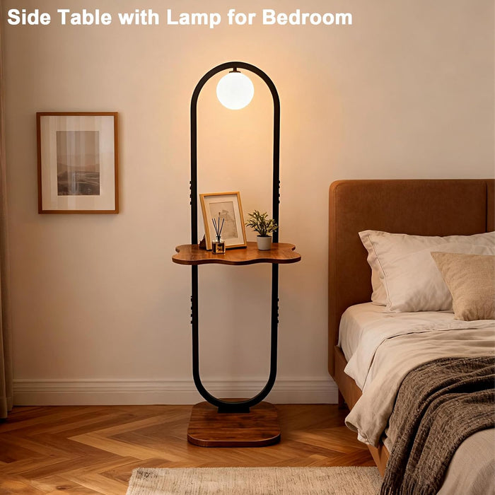 47-Inch Arch Floor Lamp, Modern Standing Lamp with Table, Black Metal Frame with Globe Shade, Living Room Bedroom Lighting, G9 LED Bulb Included for Sofa Beside/Corner Decor