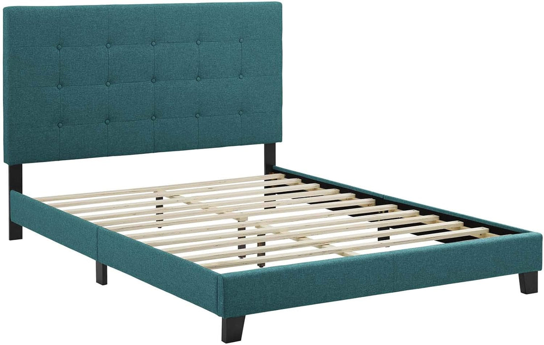 Melanie Tufted Fabric Upholstered Queen Platform Bed in Teal