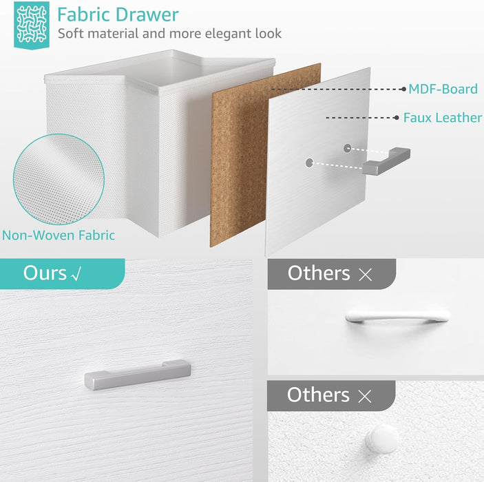 Large White Dresser for Bedroom 6 Drawer, Wide Fabric Dressers & Chests of Drawers Modern