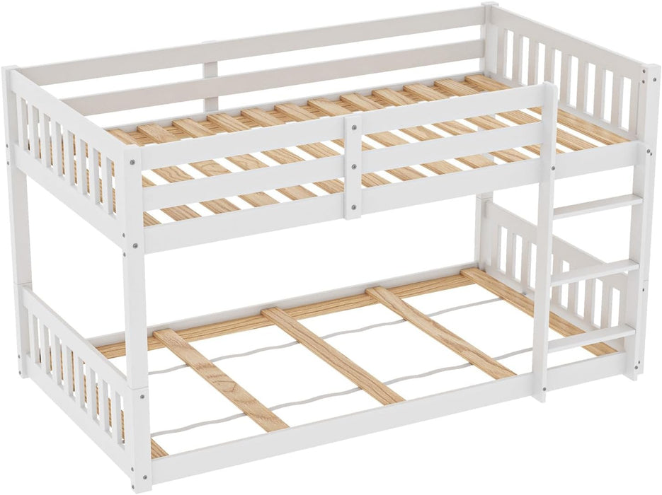 Low Profile White SolidWood TwinOver BunkBed Guardrails