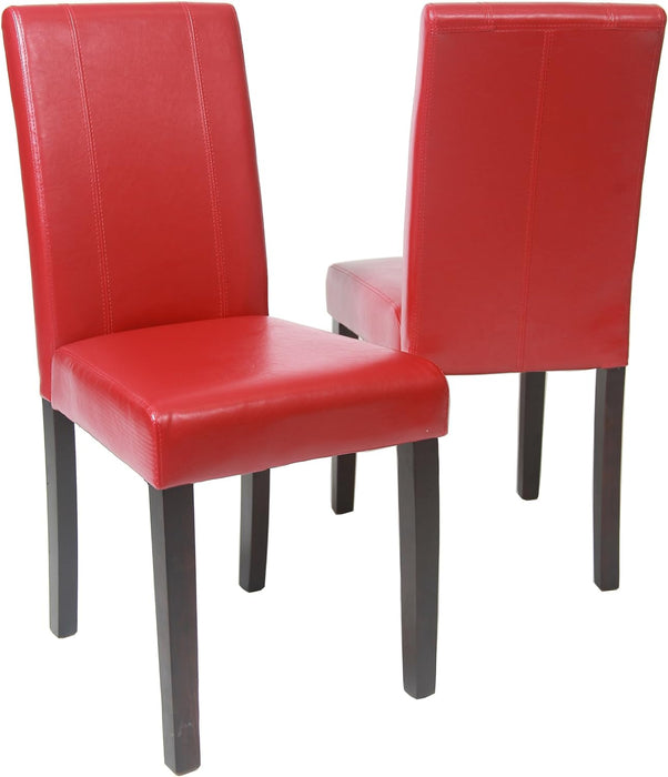 Urban Style Solid Wood Leatherette Padded Parson Chair, Red, Set of 2