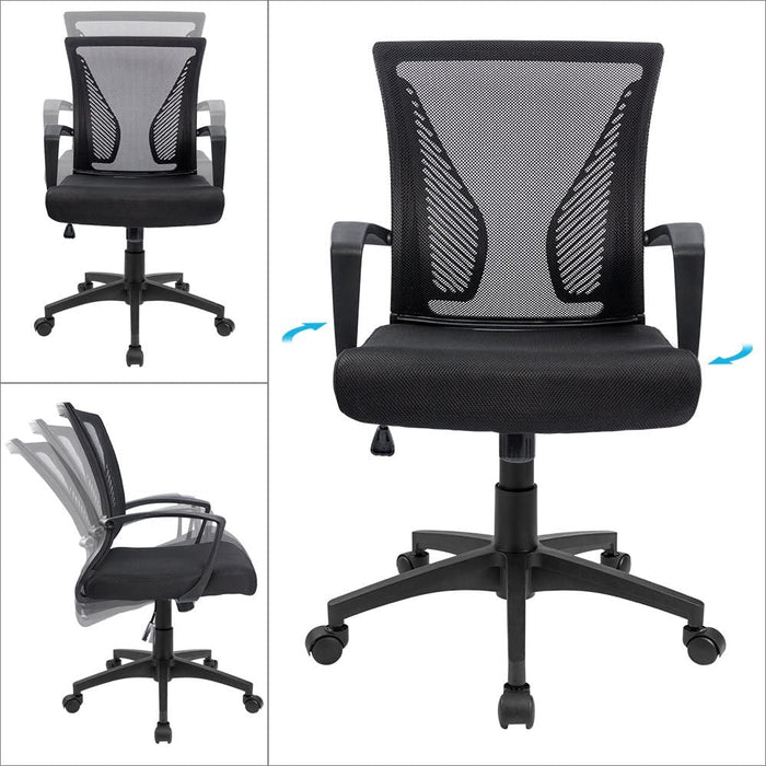 Office Chair Mid Back Swivel Lumbar Support Desk Chair, Computer Ergonomic Mesh Chair with Armrest (Black)
