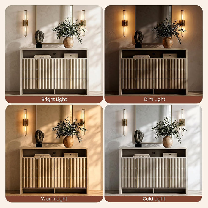 53.2" Fluted 6 Drawer Dresser with Open Shelf, Grey