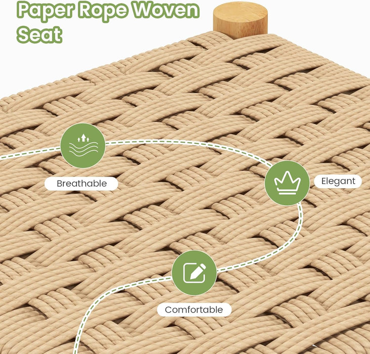 26" Counter Height Wood Bar Stools Set of 2, Boho Rattan Barstools, Max Load 330 Lbs, Armless Saddle Kitchen Stools, Backless Wicker Bar Stools for Kitchen Counter Indoor Outdoor