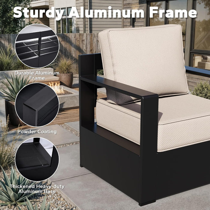 Outdoor Aluminum Furniture, Patio Chairs with 6" Thick Removable Cushions, All-Weather Metal Frame, Deep Setting for Garden, Poolside and Porch,Beige