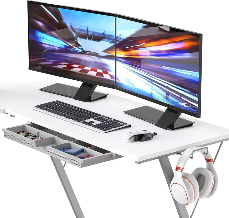 Vista L-Shape Desk with Monitor Stand, White