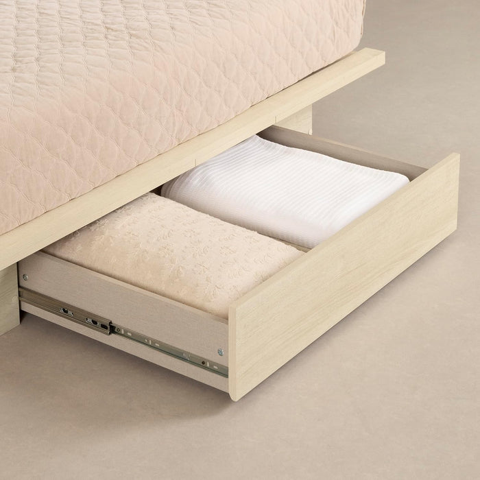 Fusion Platform Bed and Headboard with Storage Shelf Set, Full/Queen, Bleached Oak