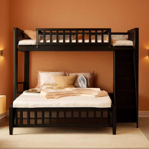 Twin over Full Bunk Beds with Six Drawers and Flexible Shelves,Wooden Bunk Beds with Storage and Removable Bottom Bed for Kids Girls Boys,No Box Spring Needed (Espresso)