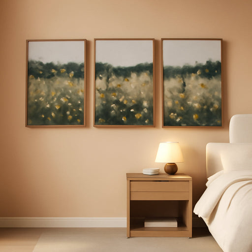 Vintage Meadow Landscape Country Wall Art Framed Canvas Prints Art Decor, Retro Scenery Antique Painting Rustic Spring for Living Room Bedroom Home Bathroom Wall Decoration, 12X16Inch, Set of 3