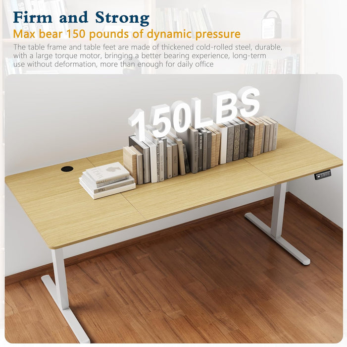 Standing Desk, 71X31 Inch Height Adjustable Electric Sit Stand up Desk, Ergonomic Rising Computer Table, Modern Lift Gaming Desk Workstation for Home Office, Walnut and White