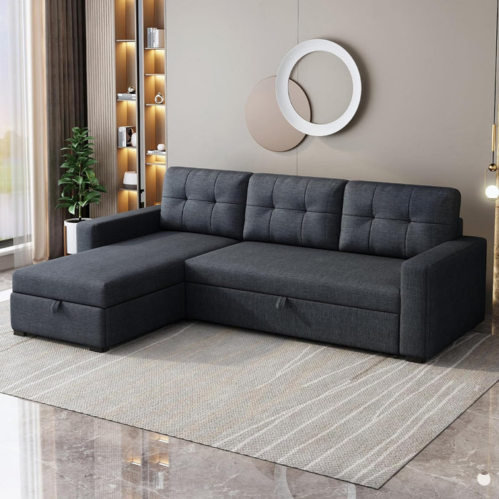 L-Shaped Sleeper Sofa Dark Grey, 81.5", with Storage