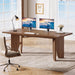 63-Inch Executive Desk, Mid-Century Modern Office Desk with Sturdy Legs, Large Wooden Computer Desk Business Workstation for Home Office, Brown
