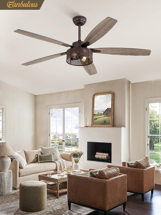 Industrial Farmhouse Caged Ceiling Fan Includes Remote