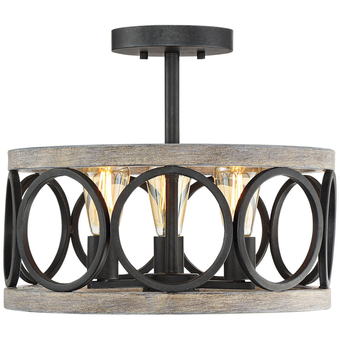 Salima Rustic Farmhouse Ceiling Light Semi Flush Mount 16" Wide Black Gray Wood 3-Light for Bedroom Kitchen Living Room Hallway