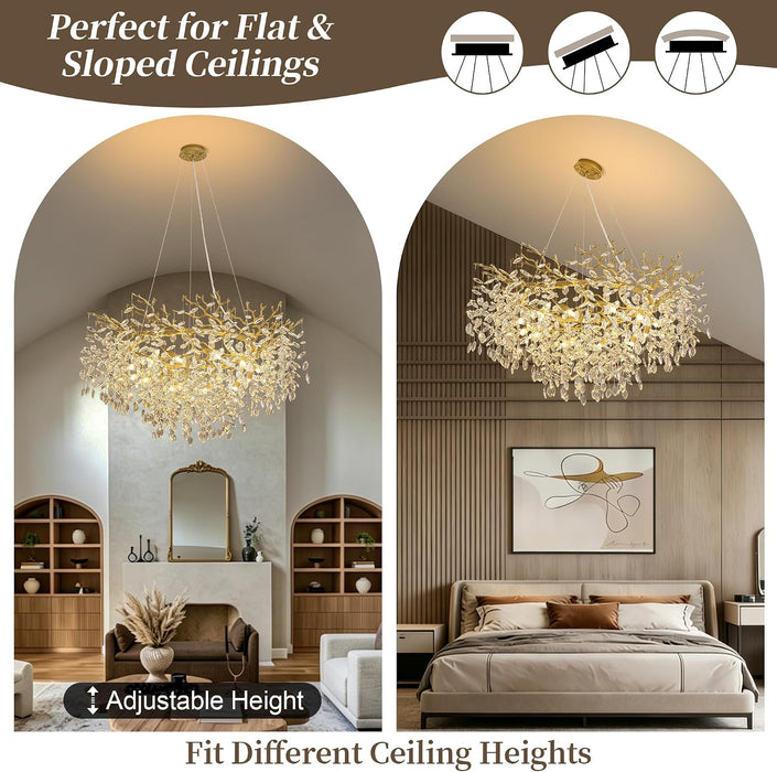 Gold Crystal Chandelier 43 Inch Tree Branch Chandelier 12-Lights