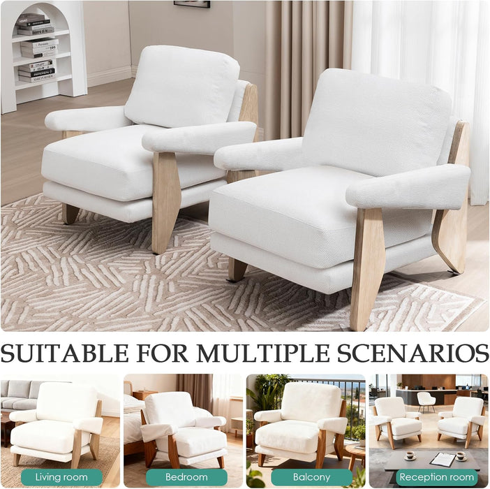 2 Pcs Accent Chair Mid Century Modern Chenille Armchair, Solid Wood Frame, Lounge Upholstered Armchair, Reading Chair, Sturdy Base,For Living Room, Bedroom,Office,Comfy Guest Waiting Room Chairs,White