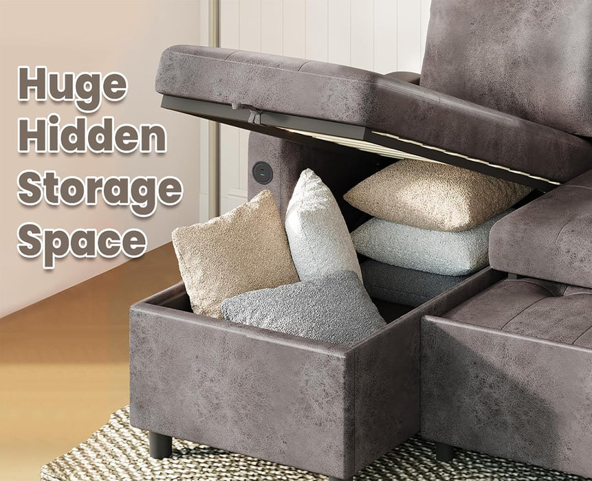 Charcoal Gray Sleeper Sofa With ReversibleStorage Chaise