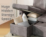 Charcoal Gray Sleeper Sofa With ReversibleStorage Chaise