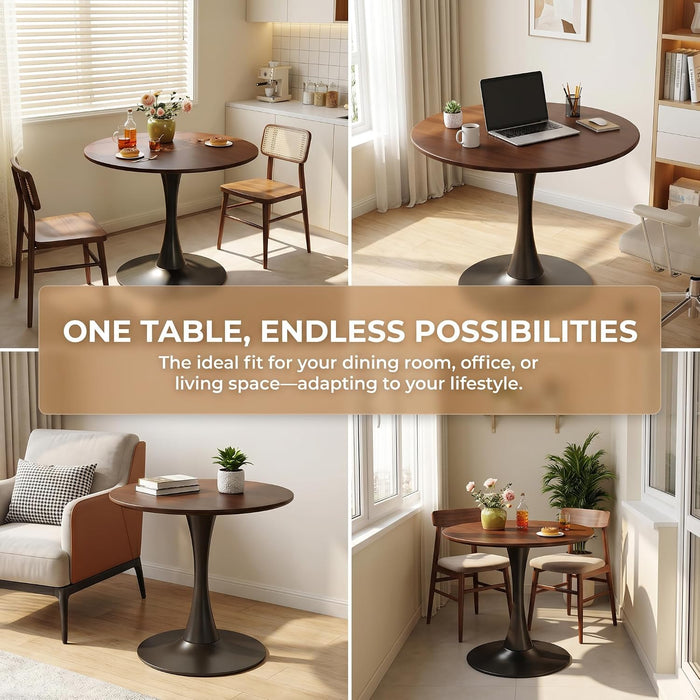 Small round Dining Table 32" Tulip Table for Living Room, Walnut | Tulip Table with Metal Pedestal & Thick MDF Top, Mid Century Small Bistro Table for Kitchen & Living Room