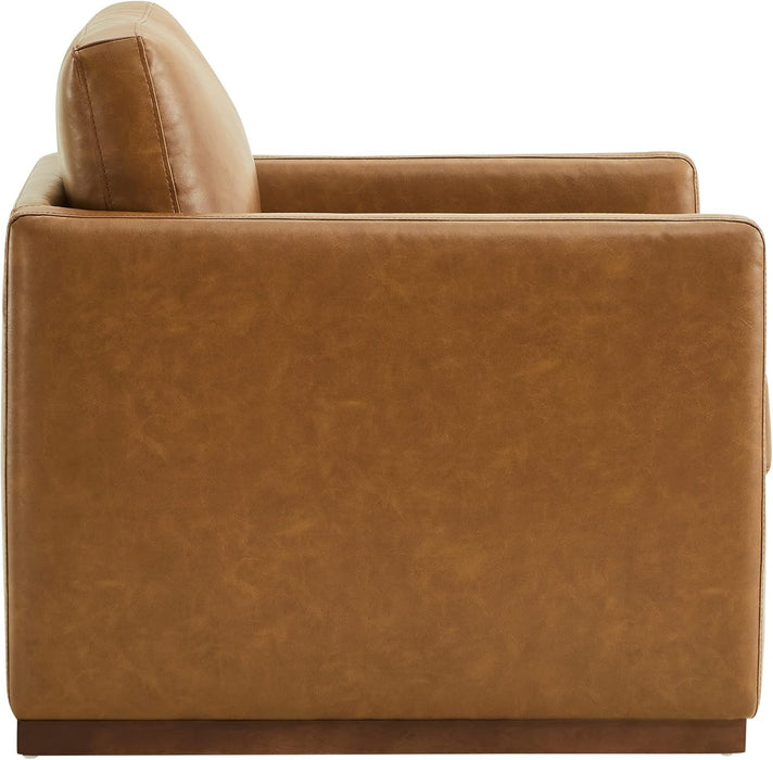 Swivel Accent Chair, Faux Leather FSC Certified Mid Century Modern Arm Chair for Living Room and Bedroom, Fully Assembled, Saddle Brown