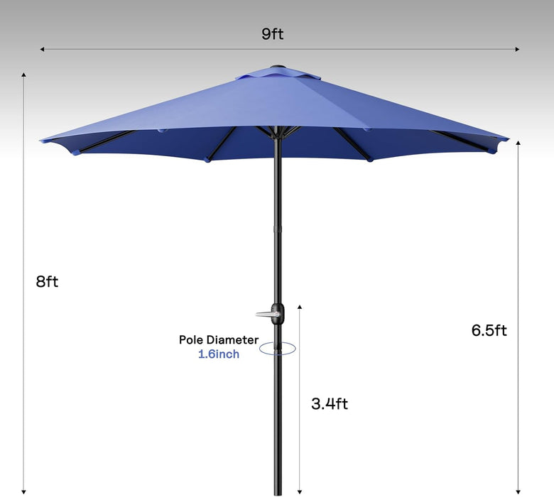 9FT Outdoor Patio Umbrella with Easy Crank - UV Resistant & Waterproof Market Umbrella with Ventilated Canopy, 8 Sturdy Ribs & Powder-Coated Frame for Garden, Deck, Backyard, Pool, Patio Table