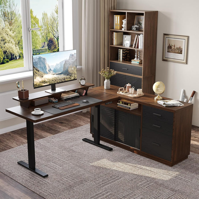 FiftyFiveInch Walnut Sturdy File Cabinet With Drawers