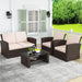 4 Piece Outdoor Patio Furniture Sets, Wicker Conversation Sets, Rattan Sofa Chair with Cushion for Backyard Lawn Garden (Brown)