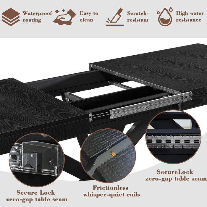 Extendable Dining Room Table for 4 6 8,55"-70" Kitchen Table Leaf,Black | Expandable Rectangle Dining Table,Wood Dining Table W/ Hidden Leaf & Storage, Space Saving, Kitchen Dining Living Room,Modern