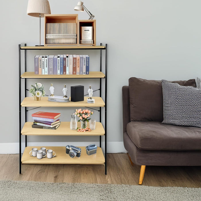 5-Tier Modern Wood Grain Bookshelf – Freestanding Bookcase and Storage Organizer for Home Office, Bedroom, and Living Room Shelving Unit