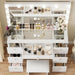 Vanity with Lighted Mirror - Makeup Vanity Desk with Glass Top, 7 Drawers and Power Outlet, 3 Color Lighting Modes Adjustable Brightness, 44" Vanity Table with Stool for Women Girls, White