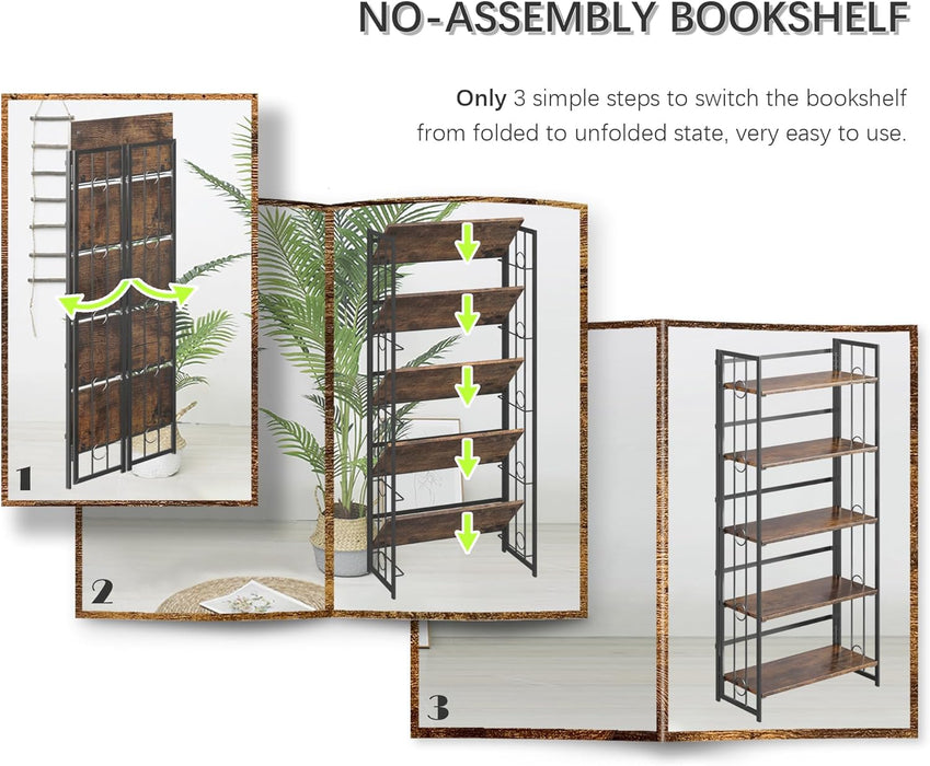 Foldable IndustrialGrade 59 Inch Bookshelf No Assembly