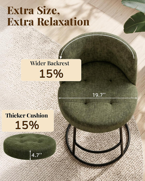 360° Swivel Bar Stools Set of 2, 26" H Modern Linen Counter Height Barstools, Upholstered Counter Stools with Ergonomic Wide Back & Metal Base for Kitchen Island, Dining Room, Green