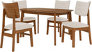 5 Piece Solid Wood Dining Table Set, Farmhouse Mid-Century Modern Table & 4 Upholstered Chairs for Home, Kitchen, Apartment, Space Saving, Brown+Biege