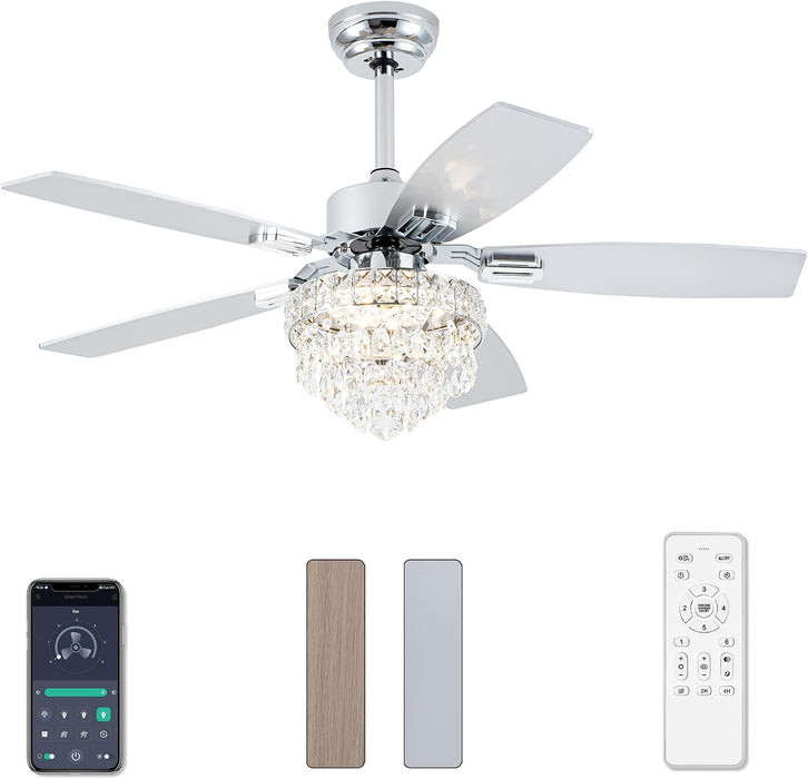 Chandelier Ceiling Fans with Lights and Remote, Nickel 42 In