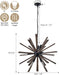 9-Light Sputnik Pendant Light Black, Farmhouse Wood Chandelier for Dining Room Industrial Hanging Light Fixture Ceiling for Bedroom Entryway Kitchen Foyer Living Room