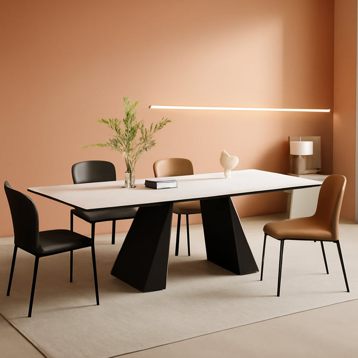 Extendable Dining Table for 8-12 Seat, Flexible Stretch, Tabletop Made from Rock Plate and Tempered Glass, Solid Carbon Steel Base, 35.4" D X 94.5" W X 30" H, White Top