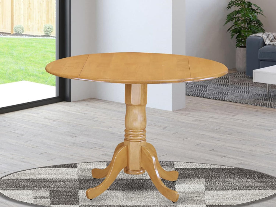 DLT-OAK-TP Dublin Dining Room Table - a round Kitchen Table Top with Dropleaf & Pedestal Base, 42X42 Inch, Oak