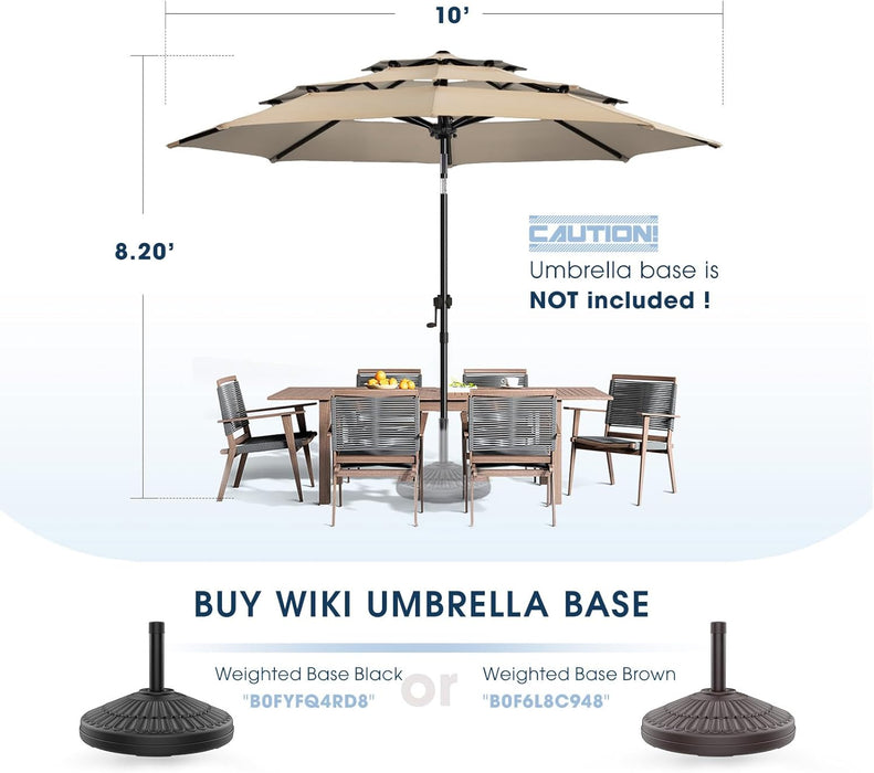 10Ft 3-Tier Patio Umbrella Outdoor Table Market Umbrella for Patio with Push Button Tilt/Crank, Fade Resistant Waterproof POLYESTER Canopy for Garden, Lawn, Deck, Backyard & Pool, Beige