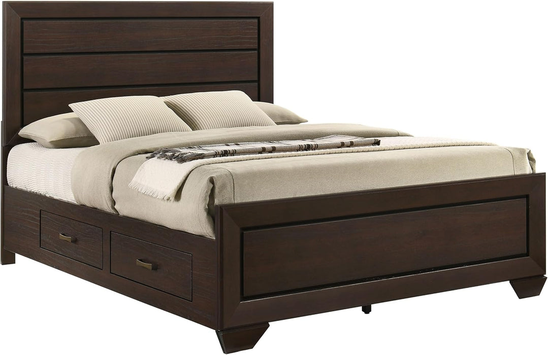 Home Furnishings - Kauffman - Wood - Queen Platform Bed with Horizontal Planked Headboard, 4 Drawers, and Side Storage - Bedroom - Dark Cocoa - 204390Q